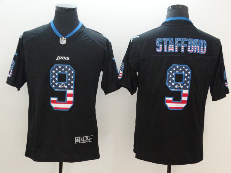 Men Detroit Lions 9 Stafford Nike USA Flag Fashion Black Color Rush Limited NFL Jerseys